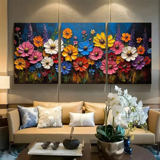 3pcs Vibrant Wildflower Meadow Garden Bloom Metal Print Ready to Hang Art