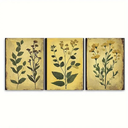 3pcs Les fleurs Abstract Vintage Botanical Wall Art Set Canvas Framed 50x70cm - High Quality Print 100% Australian Made Wall Canvas Ready to Hang