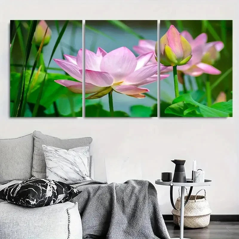 3pcs Pink Floral Green Leaves Metal Print Ready to Hang Art