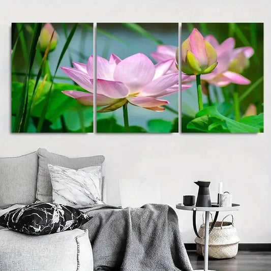 3pcs Pink Floral Green Leaves Metal Print Ready to Hang Art