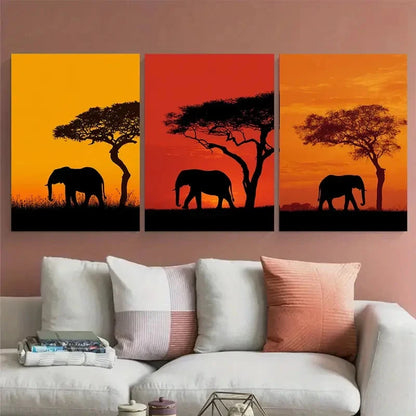 3pcs Uganda Wildlife Nature Adventure Elephant Wall Art Set Canvas Framed 40x60cm - High Quality Print 100% Australian Made Wall Canvas Ready to Hang