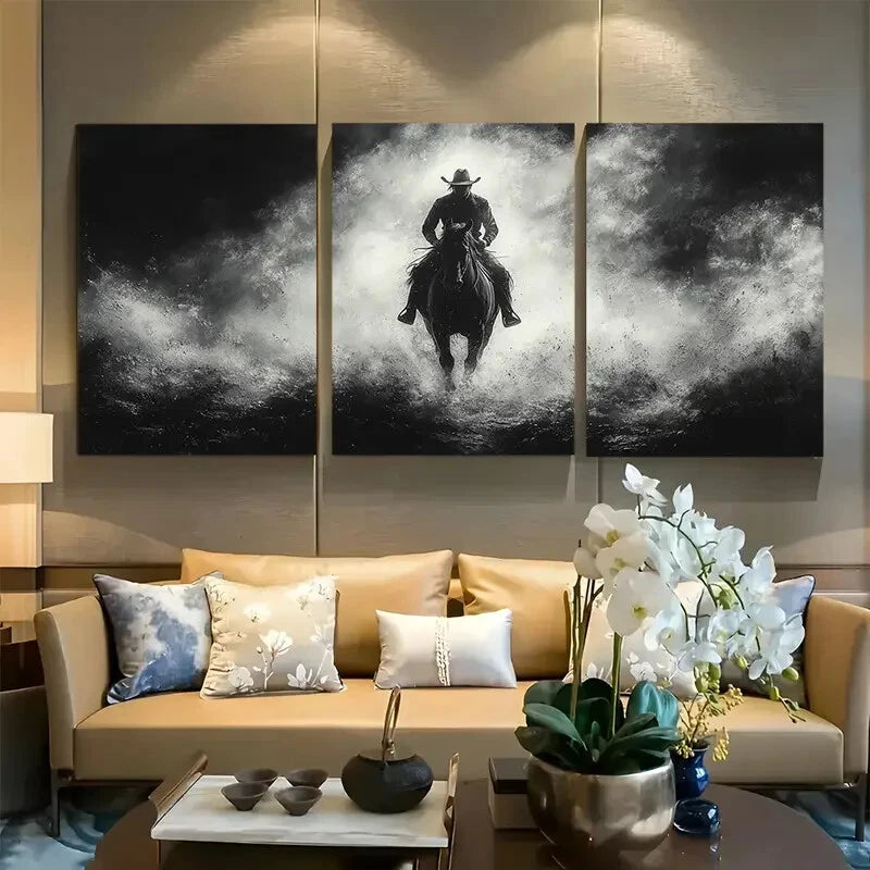 3pcs Mysterious Shadow Cowboy Design Metal Print Ready to Hang Art