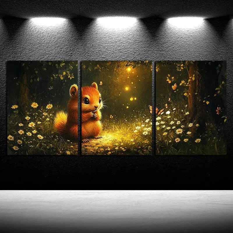 3pcs Serene Squirrel & Butterfly Magical Design Metal Print Ready to Hang Art