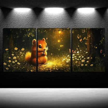 3pcs Serene Squirrel & Butterfly Magical Design Metal Print Ready to Hang Art
