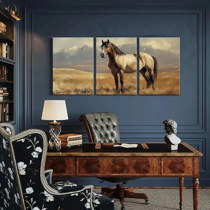3pcs Horse Painting Mountain Landscape Metal Print Ready to Hang Art