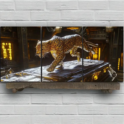 3pcs Leopard on the Roof Triptych Metal Print Ready to Hang Art