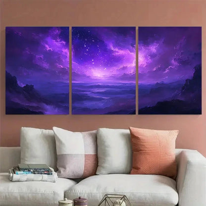 3pcs Elegant 'Starry Dreams' Abstract Purple Sky Wall Art Set Canvas Framed 40x60cm - High Quality Print 100% Australian Made Wall Canvas Ready to Hang