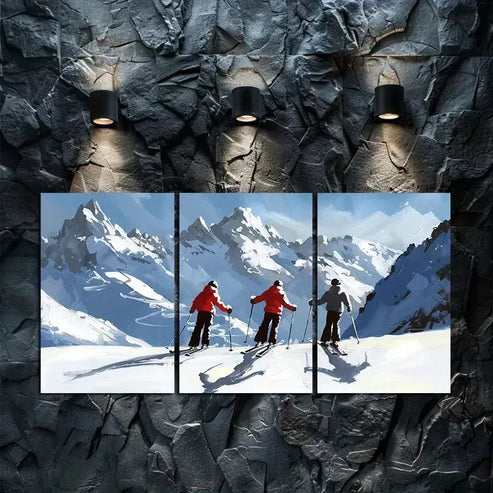 3pcs Alpine Downhill Skiing Canvas Framed 60x90cm - High Quality Print 100% Australian Made Wall Canvas Ready to Hang