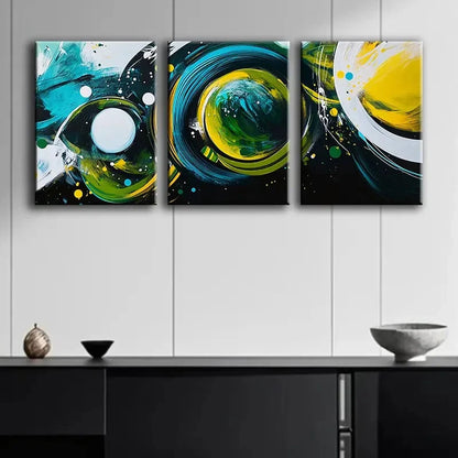 3pcs Festival Green Bubble Abstract Painting Metal Print Ready to Hang Art