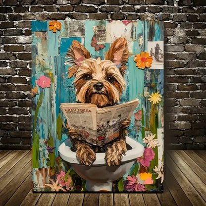 Yorkshire Terrier Reading Newspapers Painting 40x60cm Metal Print Ready to Hang