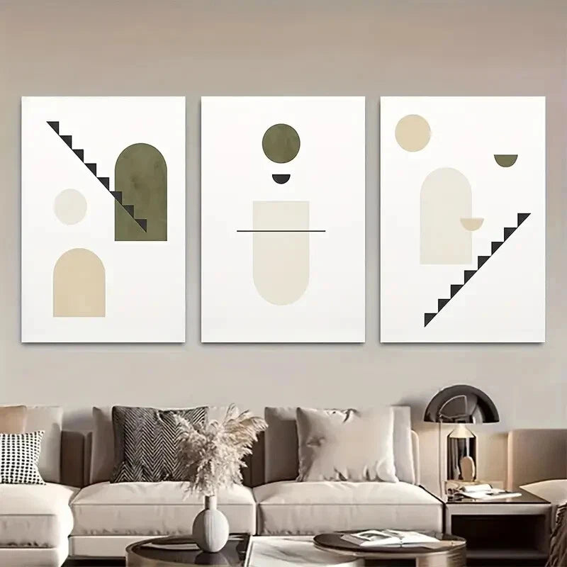 3pcs Minimalist Olive Green Prints Metal Print Ready to Hang Art - Bella Home Decor