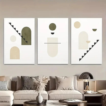 3pcs Minimalist Olive Green Prints Metal Print Ready to Hang Art - Bella Home Decor