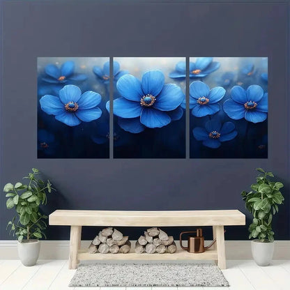 3pcs Painting Print Blue Flower Art Nature Art Metal Print Ready to Hang Art
