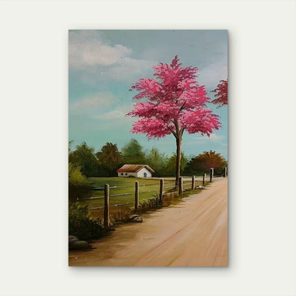 Vibrant Landscape with White Cottage & Winding Path 60x90cm Metal Print Ready to Hang
