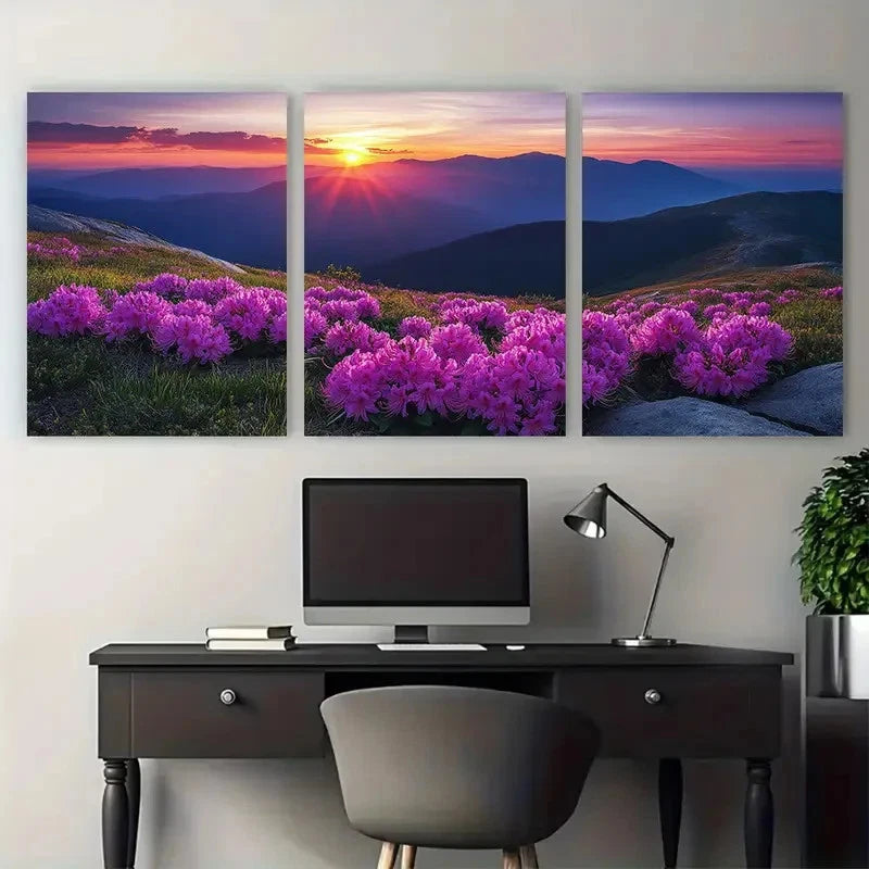 3pcs Summer Sunset Over Carpathian Mountains Wall Art Set Canvas Framed 40x60cm - High Quality Print 100% Australian Made Wall Canvas Ready to Hang