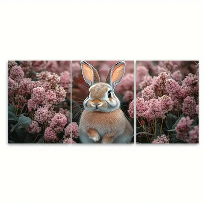 3pcs Pink Floral Bunny Illustration Wall Art Set Canvas Framed 40x60cm - High Quality Print 100% Australian Made Wall Canvas Ready to Hang