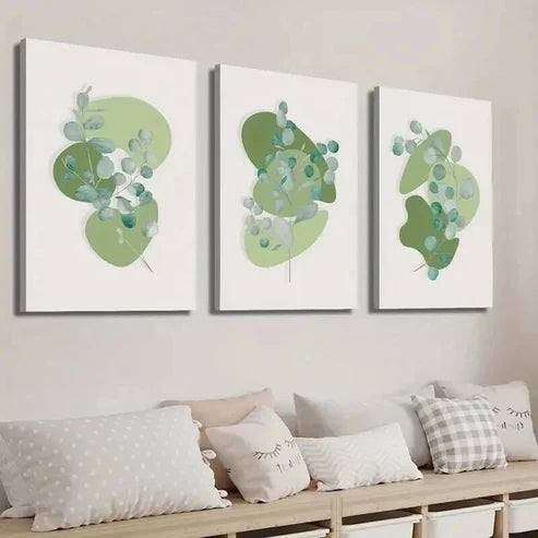 3pcs Abstract Geometric Shapes Botanical Leaves Wall Art Set Canvas Unframed - High Quality Print 100% Australian Made Wall Canvas