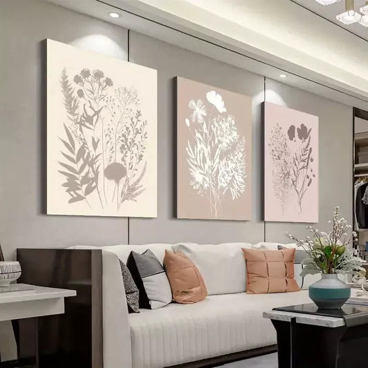 3pcs  Abstract wildflower floral, botanical Wall Art Set - Modern Brown Tree   Wall Art Set Canvas Framed 50x70cm - High Quality Print 100% Australian Made Wall Canvas Ready to Hang