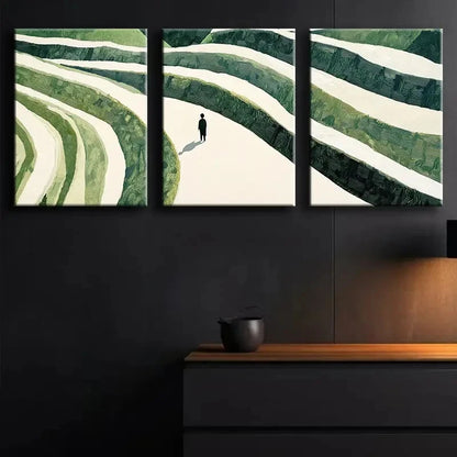 3pcs Winding Terrace Design Fabric Material Metal Print Ready to Hang Art