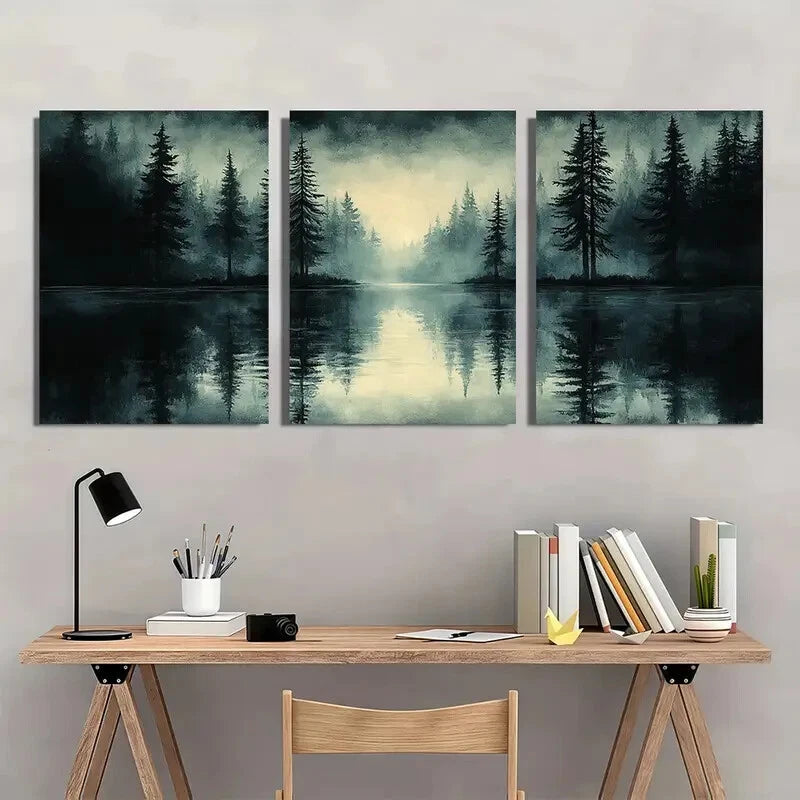 3pcs Abstract Vintage Sketch Forest Landscape Metal Print Ready to Hang Art