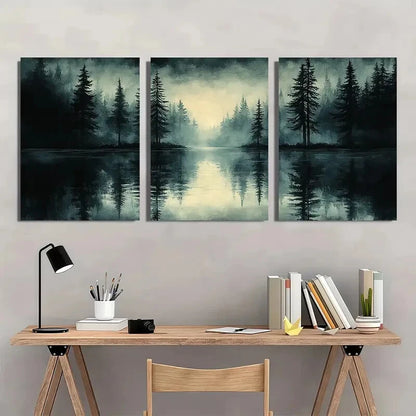 3pcs Abstract Vintage Sketch Forest Landscape Metal Print Ready to Hang Art