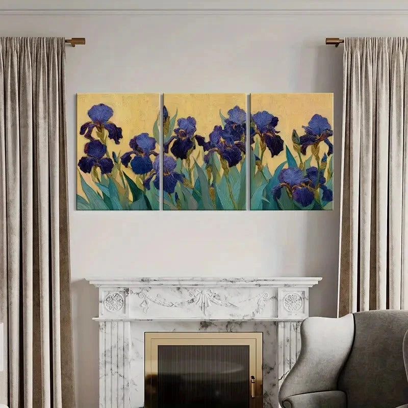3pcs Abstract Iris Flowers Textured Painting Metal Print Ready to Hang Art