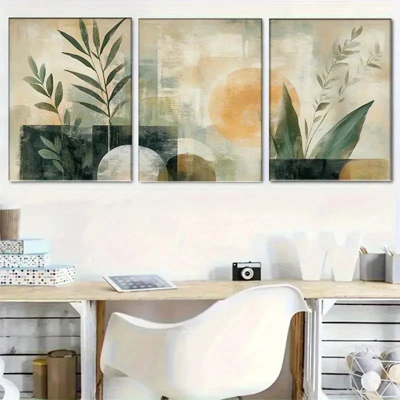 3pcs Abstract Nature Aesthetic Greenery Painting Metal Print Ready to Hang Art