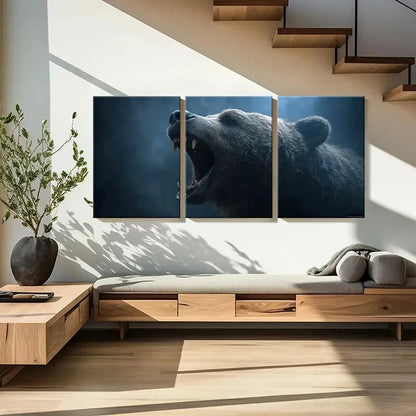 3pcs Wild Bear Roar Nature Wildlife Art Forest Metal Print Ready to Hang Art