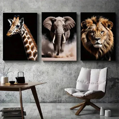 3pcs Giraffe, Elephant, Lion Canvas Wall Art Canvas Unframed - High Quality Print 100% Australian Made Wall Canvas