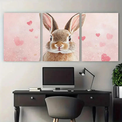 3pcs Self Love Retro Bunny Pink Illustration Metal Print Ready to Hang Art