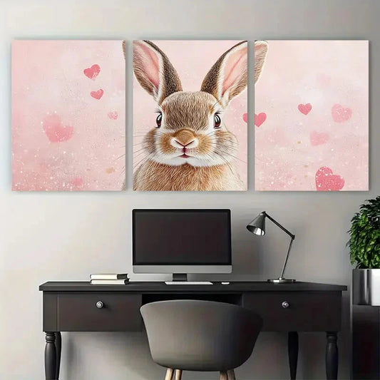 3pcs Self Love Retro Bunny Pink Illustration Metal Print Ready to Hang Art