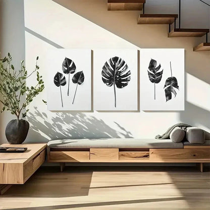 3pcs Tropical Palm Leaf Black & White Monstera Metal Print Ready to Hang Art