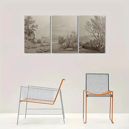 3pcs Mountain River and Trees Nature Scene Metal Print Ready to Hang Art