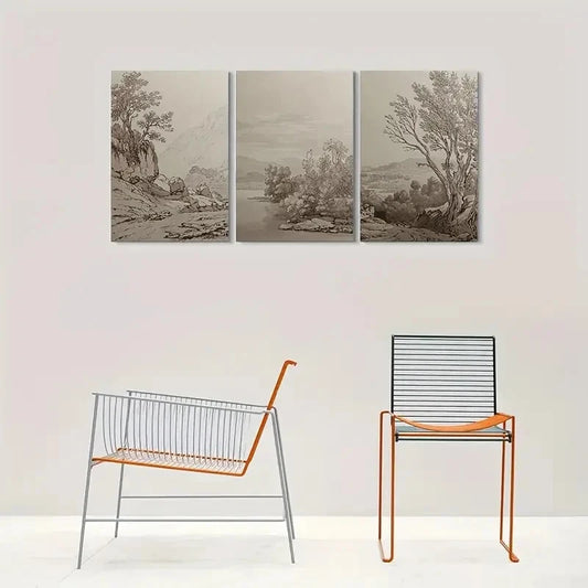 3pcs Mountain River and Trees Nature Scene Metal Print Ready to Hang Art