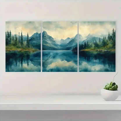3pcs Mountain Lake Watercolor Glacier Park Metal Print Ready to Hang Art
