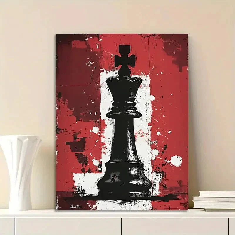 Abstract Chess Piece Dark Red Background 40x60cm Metal Print Ready to Hang