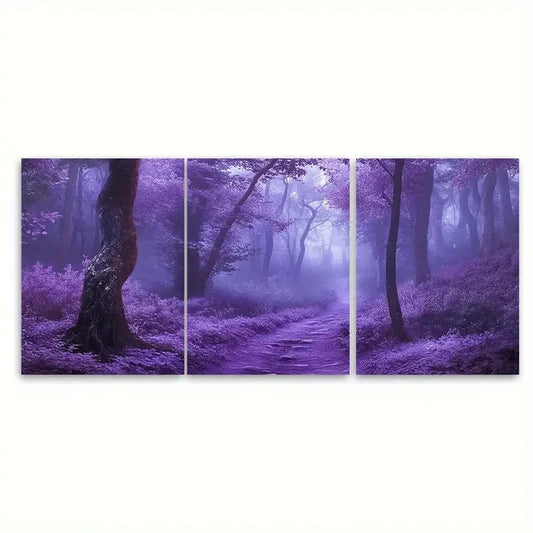 3pcs Enchanting Purple Fairy Tale Misty Forest Wall Art Set Canvas Framed 60x90cm - High Quality Print 100% Australian Made Wall Canvas Ready to Hang