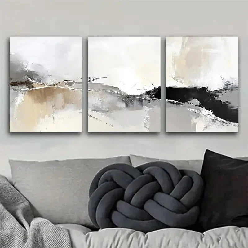 3pcs Neutral Tones, Minimalist Geometric   Wall Art Set Canvas Framed 40x60cm - High Quality Print 100% Australian Made Wall Canvas Ready to Hang