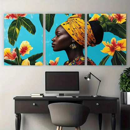 3pcs Abidjan Ivory Coast Travel Floral Design Wall Art Set Canvas Framed 60x90cm - High Quality Print 100% Australian Made Wall Canvas Ready to Hang