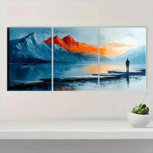 3pcs Abstract Landscape Mountain & Lake Scenery Metal Print Ready to Hang Art
