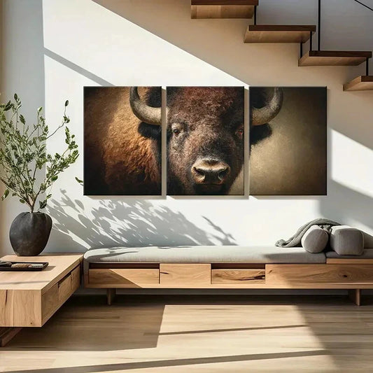 3pcs Artistic Bison Portrait Wildlife Art Metal Print Ready to Hang Art