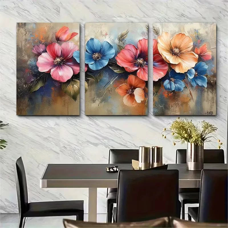 3pcs Bright Floral Metal Print Ready to Hang Art
