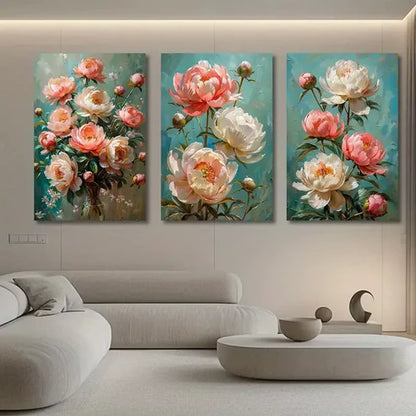 3pcs Peony Blossom Canvas Framed 60x90cm - High Quality Print 100% Australian Made Wall Canvas Ready to Hang