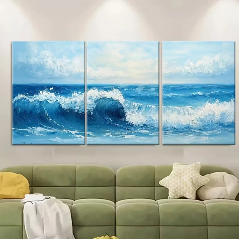 3pcs Minimalist Sea And Sky Oil Painting Abstract Metal Print Ready to Hang Art