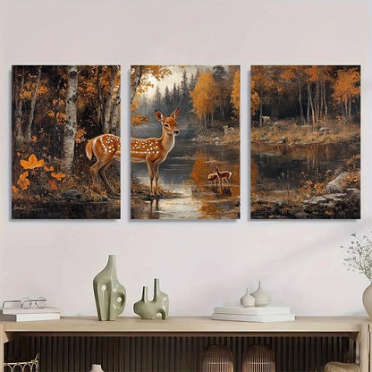 3pcs Rustic Wildlife Rabbit Horse and Land Metal Print Ready to Hang Art