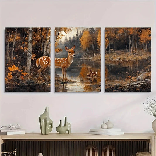3pcs Rustic Wildlife Rabbit Horse and Land Metal Print Ready to Hang Art