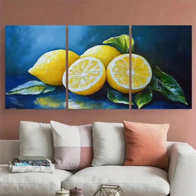 3pcs Vibrant Lemon Citrus Fruit Kitchen Metal Print Ready to Hang Art