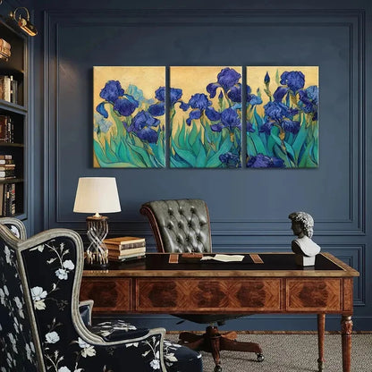 3pcs Artistic Blue Iris Flowers Abstract Painting Metal Print Ready to Hang Art