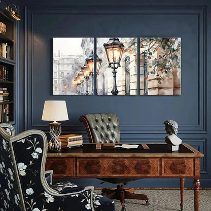 3pcs Street Lamps Watercolor Style Art Metal Print Ready to Hang Art