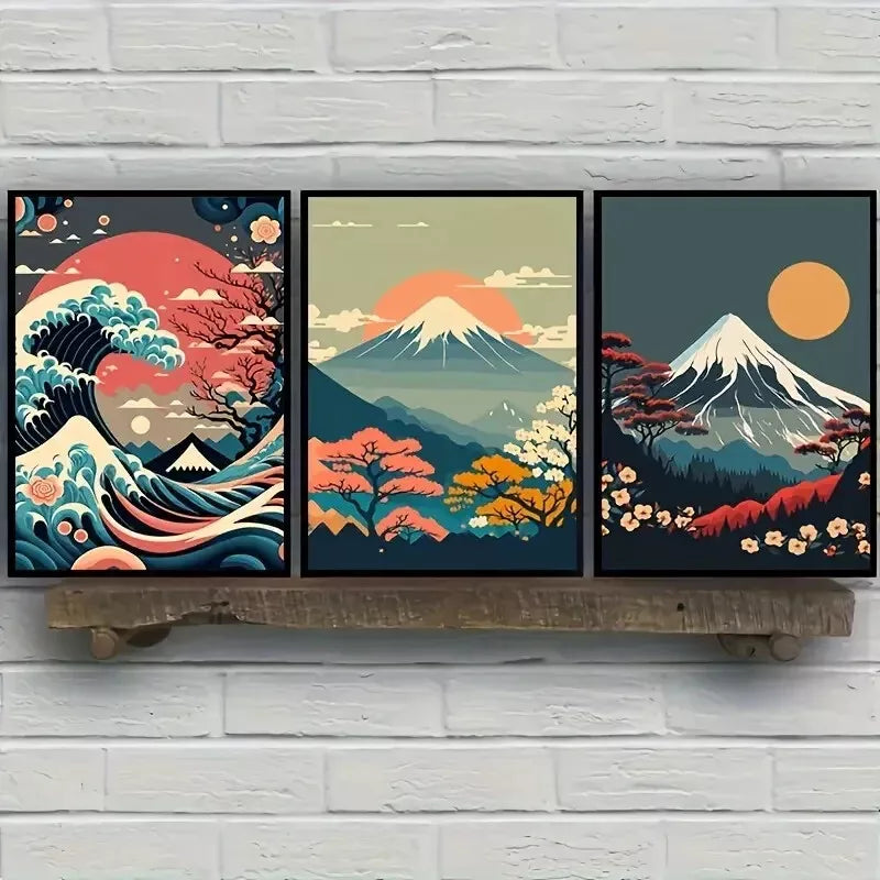 3pcs Japanese Nature Landscape  Wall Art Set Canvas Framed 50x70cm -  High Quality Print 100% Australian Made Wall Canvas Ready to Hang - Bella Home Decor